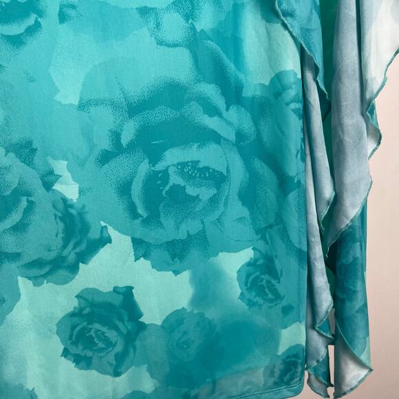 Something New Maxi Skirt S Teal Blue Floral Ruffle Mesh Fairy Mermaid Leg Slit - Picture 12 of 13